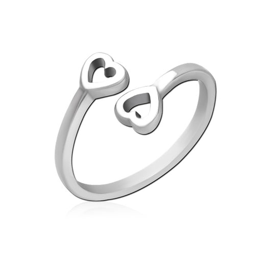 Double Hearts Silver Stainless Steel Toe Ring
