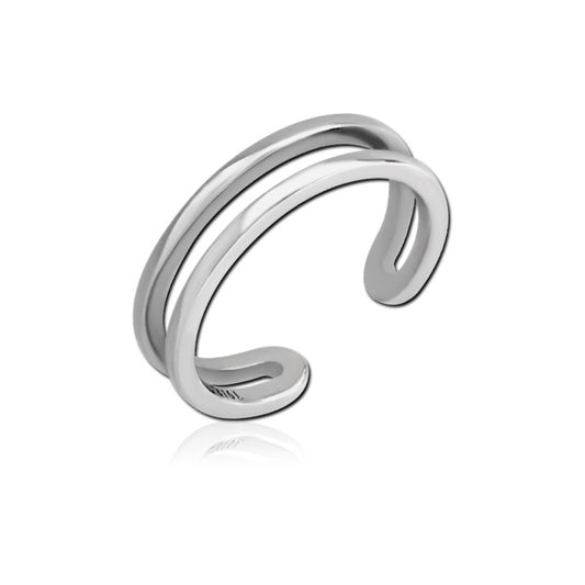 Double Lines Silver Stainless Steel Toe Ring