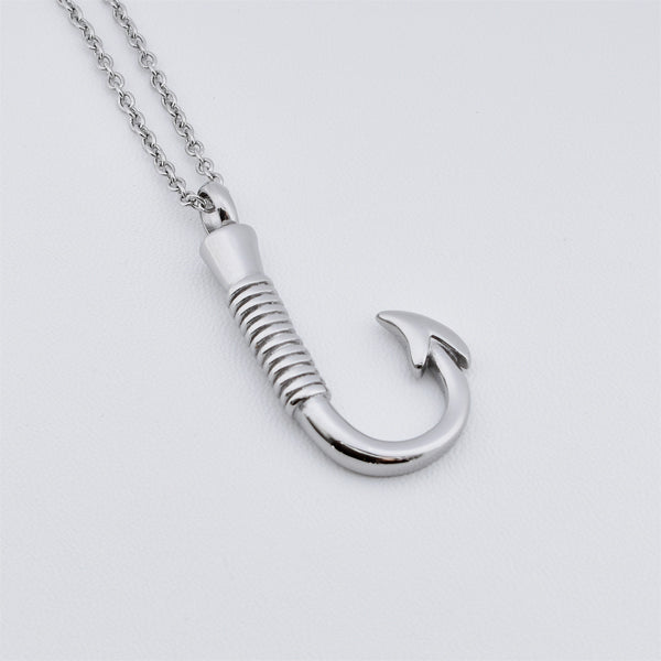 Fish Hook Silver Stainless Steel Cremation Ashes Necklace