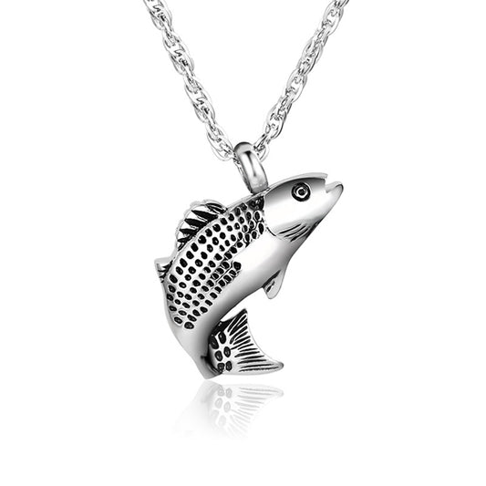 Fish Silver Stainless Steel Cremation Ashes Necklace