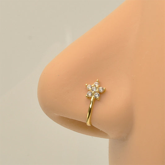 Flower Clear CZ Golden Stainless Steel Fake Nose Clip