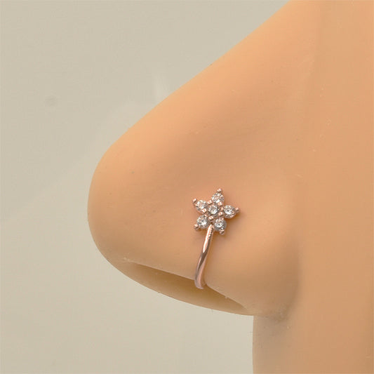 Flower Clear CZ Rose Gold Stainless Steel Fake Nose Clip