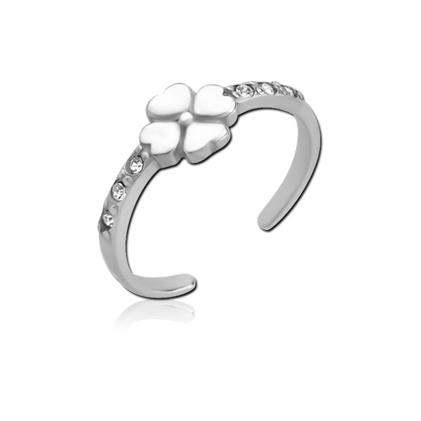 Flower Clear CZ Silver Stainless Steel Toe Ring