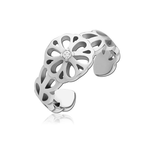 Flower Clear CZ Silver Stainless Steel Toe Ring