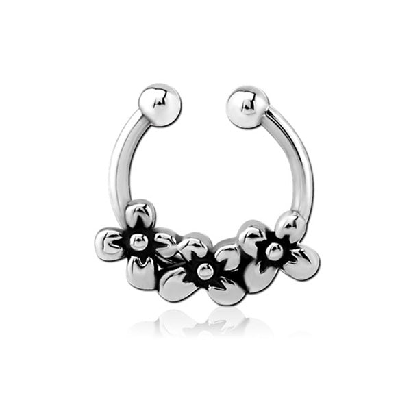 Flowers Silver Stainless Steel Fake Septum Nose Ring