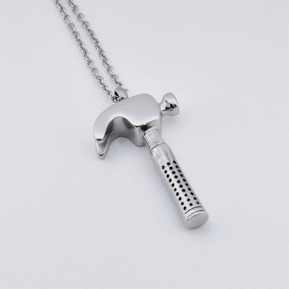 Hammer Silver Stainless Steel Cremation Ashes Necklace
