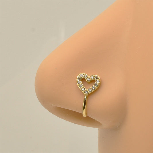 Heart Clear CZ Golden Stainless Steel Fake Nose Clip