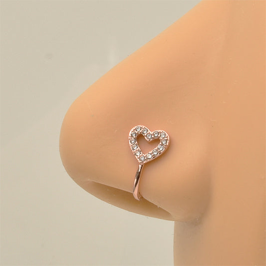Heart Clear CZ Rose Gold Stainless Steel Fake Nose Clip