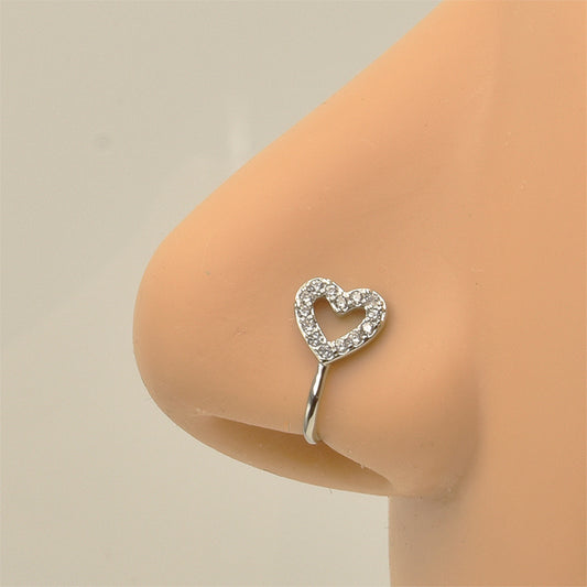 Heart Clear CZ Silver Stainless Steel Fake Nose Clip