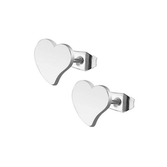 Heart Pointed Silver Stainless Steel Stud Earrings