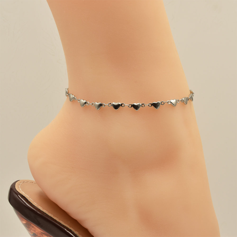 Hearts Chain Silver Stainless Steel Anklet