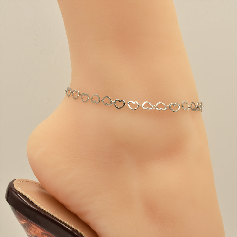 Hollow Hearts Chain Silver Stainless Steel Anklet