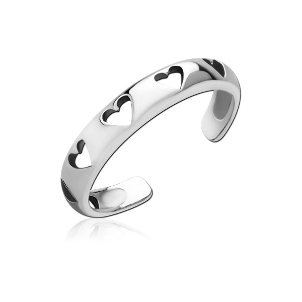 Hollow Hearts Silver Stainless Steel Toe Ring
