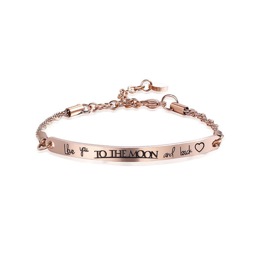 I Love You To The Moon And Back Rose Gold Stainless Steel Bracelet
