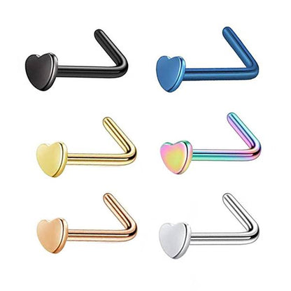 2 Heart Stainless Steel L Bend Nose Studs 0.8mm/20g