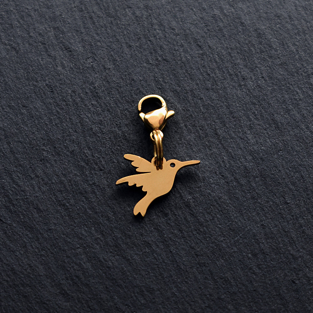 Hummingbird Golden Stainless Steel Clip-on Charm