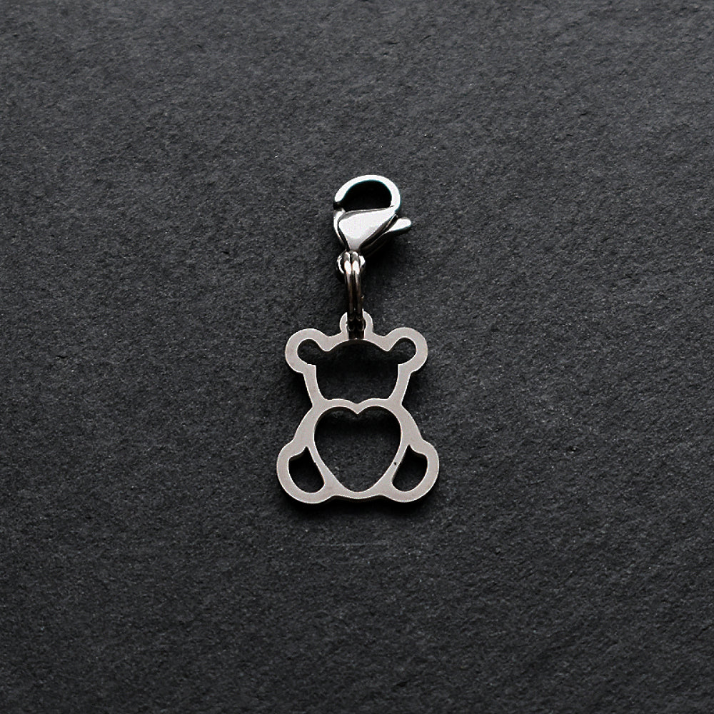 Teddy Bear Silver Stainless Steel Clip-on Charm