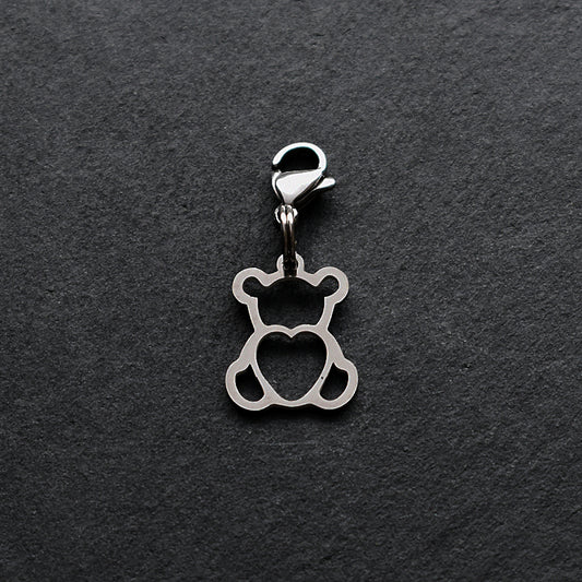 Teddy Bear Silver Stainless Steel Clip-on Charm