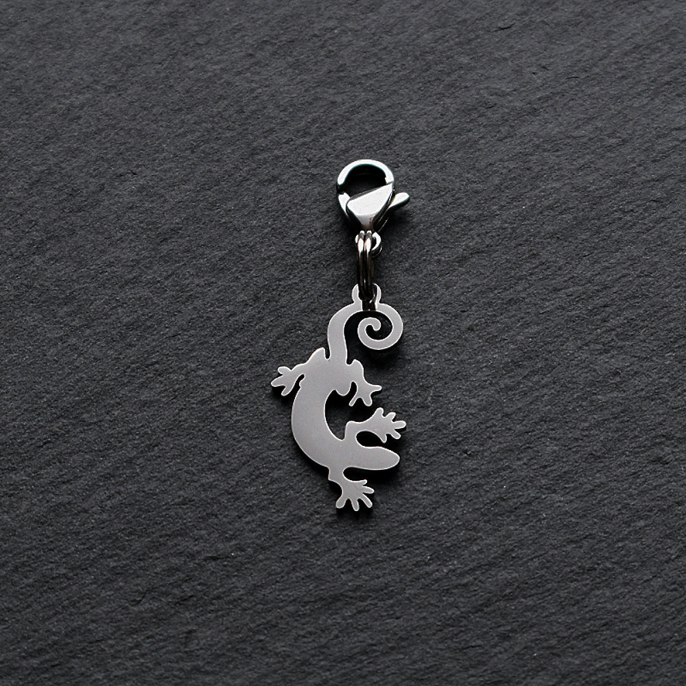 Gecko Lizard Silver Stainless Steel Clip-on Charm