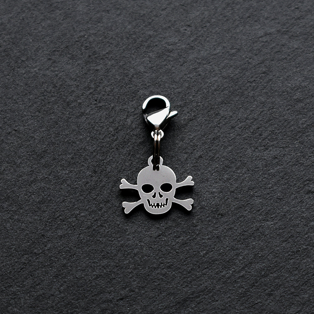 Skull Crossbones Silver Stainless Steel Clip-on Charm