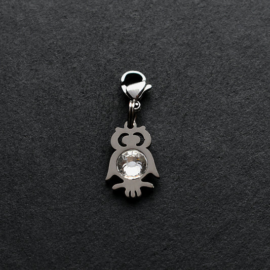 Owl Clear CZ Silver Stainless Steel Clip-on Charm