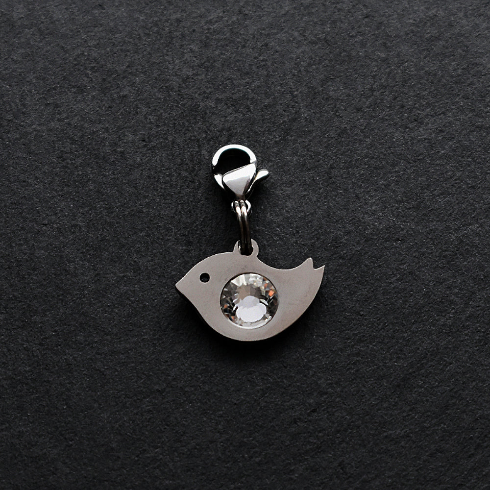 Bird Clear CZ Silver Stainless Steel Clip-on Charm