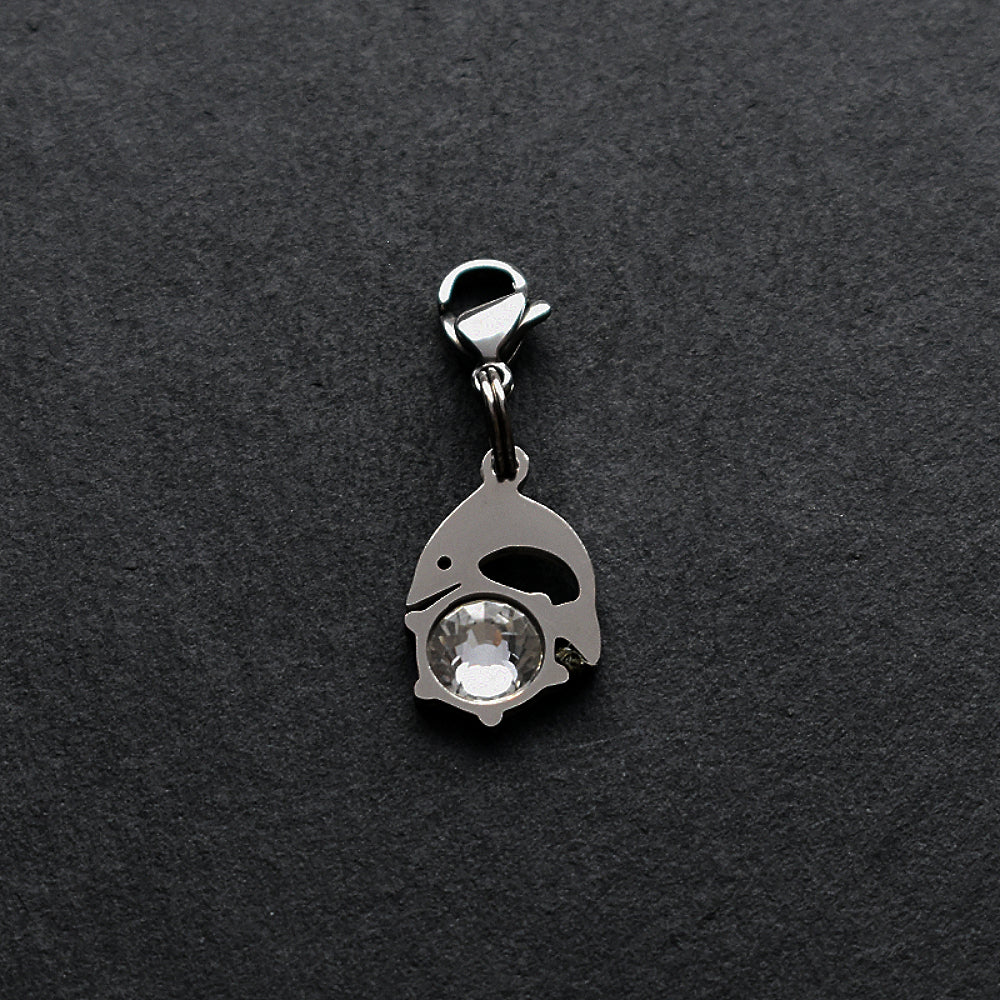 Dolphin Clear CZ Silver Stainless Steel Clip-on Charm