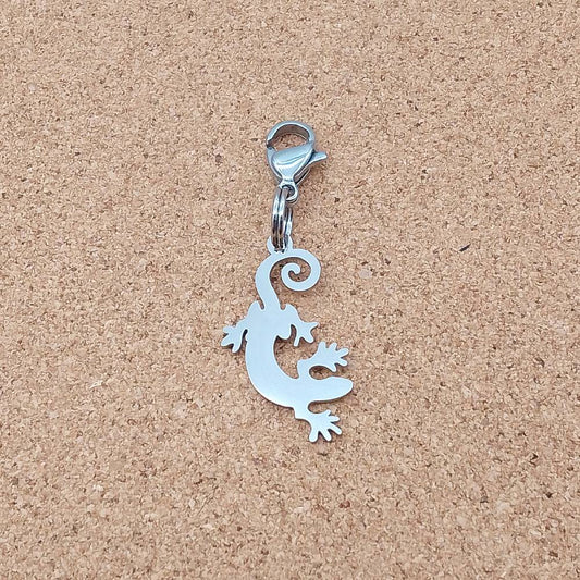 Gecko Lizard Silver Stainless Steel Clip-on Charm