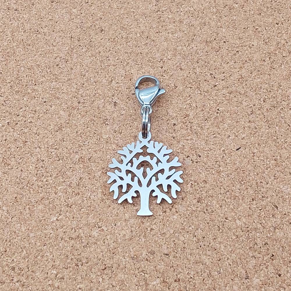 Tree Silver Stainless Steel Clip-on Charm