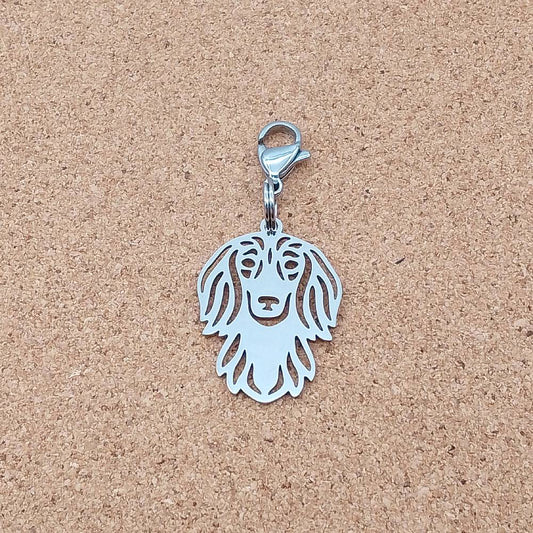 Long Haired Dachshund Silver Stainless Steel Clip-on Charm