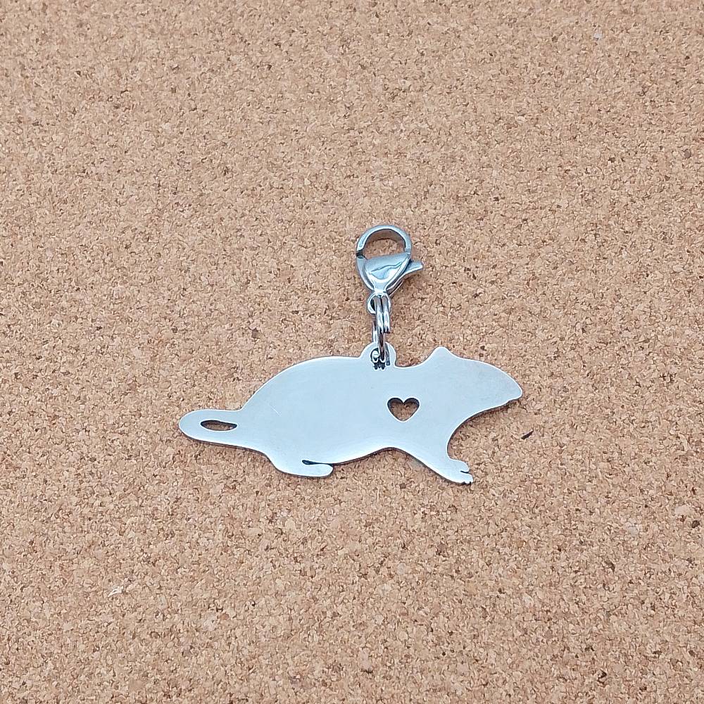 Rat Silver Stainless Steel Clip-on Charm