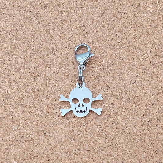 Skull Crossbones Silver Stainless Steel Clip-on Charm