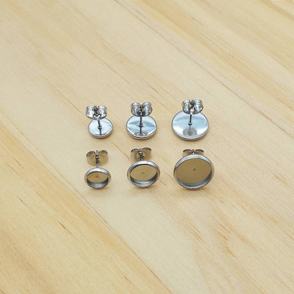 Stainless Steel Earring Stud Posts (10 Pack) | Blank Cabochon Bases