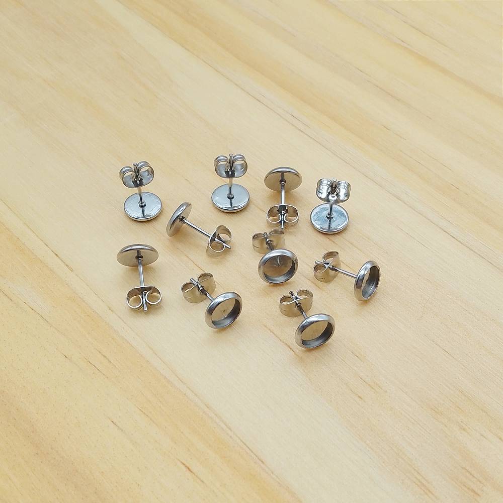 Stainless Steel Earring Stud Posts (10 Pack) | Blank Cabochon Bases