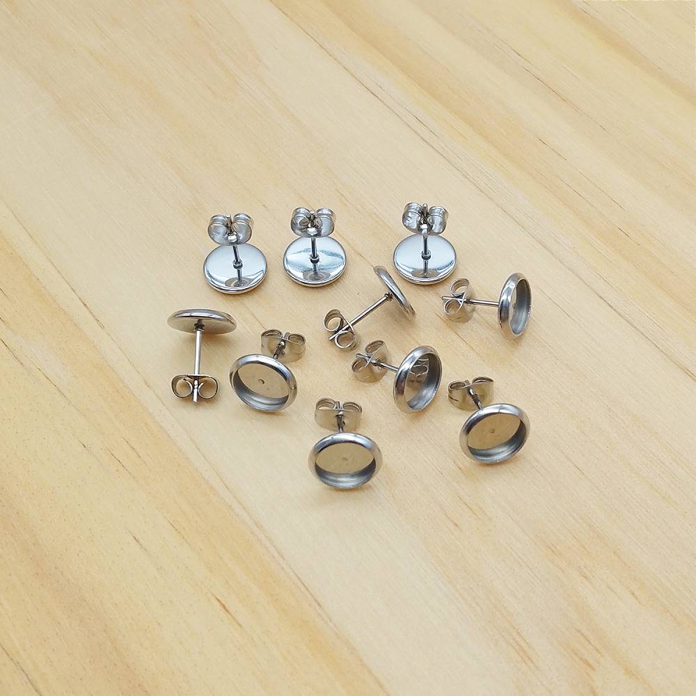 Stainless Steel Earring Stud Posts (10 Pack) | Blank Cabochon Bases