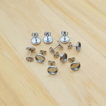 Stainless Steel Earring Stud Posts (10 Pack) | Blank Cabochon Bases
