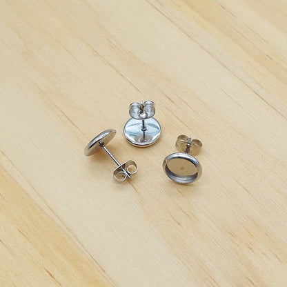 Stainless Steel Earring Stud Posts (10 Pack) | Blank Cabochon Bases
