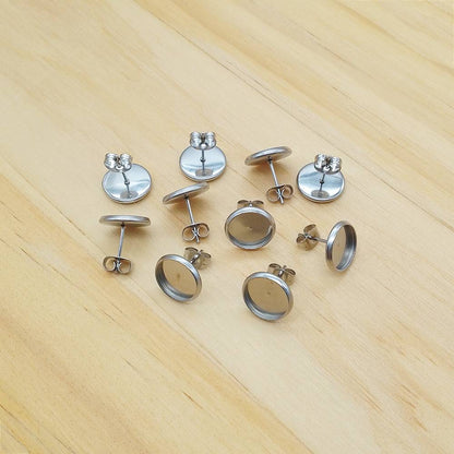 Stainless Steel Earring Stud Posts (10 Pack) | Blank Cabochon Bases