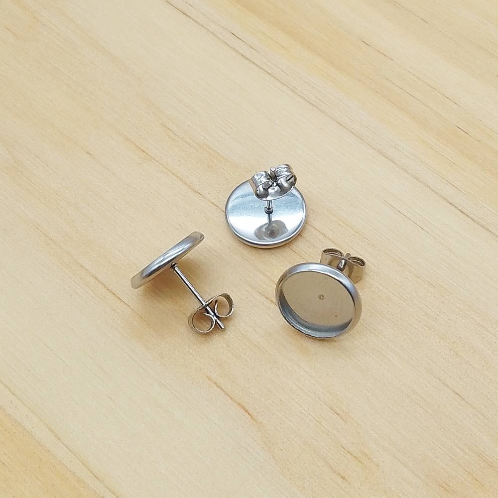 Stainless Steel Earring Stud Posts (10 Pack) | Blank Cabochon Bases