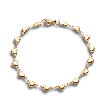 Hearts Chain Golden Stainless Steel Bracelet