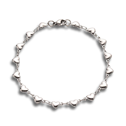 Hearts Chain Silver Stainless Steel Bracelet