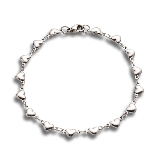 Hearts Chain Silver Stainless Steel Bracelet