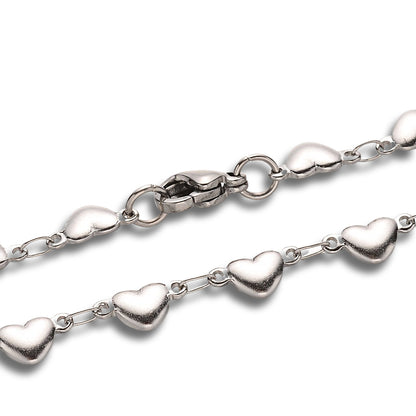 Hearts Chain Silver Stainless Steel Bracelet