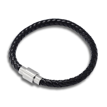 Magnetic Clasp Black Braided Leather Bracelet