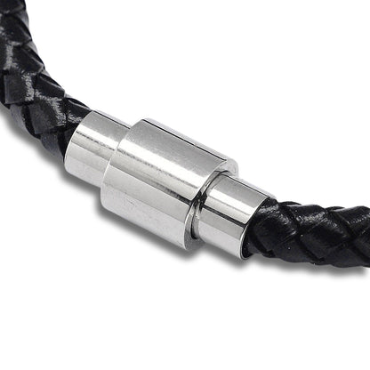 Magnetic Clasp Black Braided Leather Bracelet