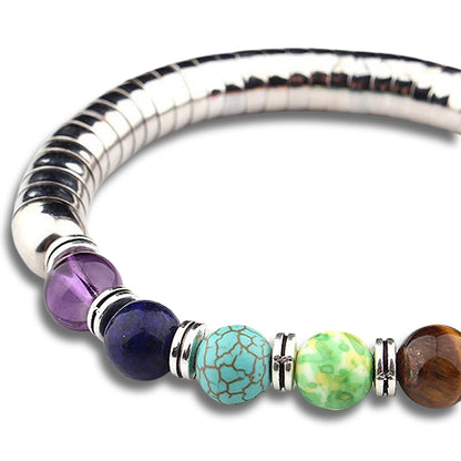 Gemstone Elasticated Silver Stainless Steel Bracelet