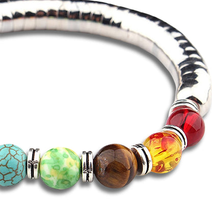 Gemstone Elasticated Silver Stainless Steel Bracelet