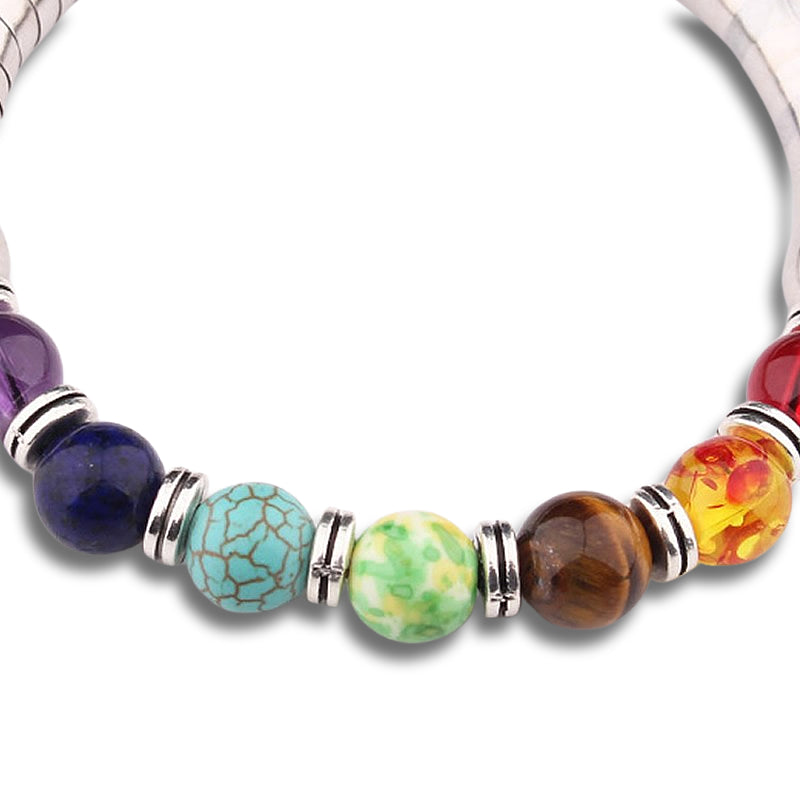 Gemstone Elasticated Silver Stainless Steel Bracelet