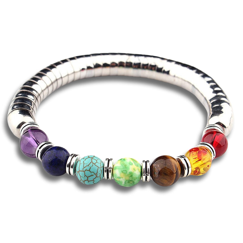 Gemstone Elasticated Silver Stainless Steel Bracelet