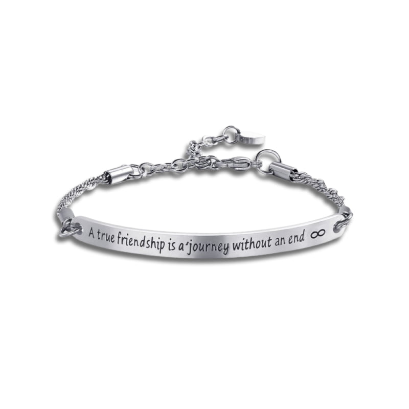 A True Friendship Is A Journey Without An End Silver Stainless Steel Bracelet